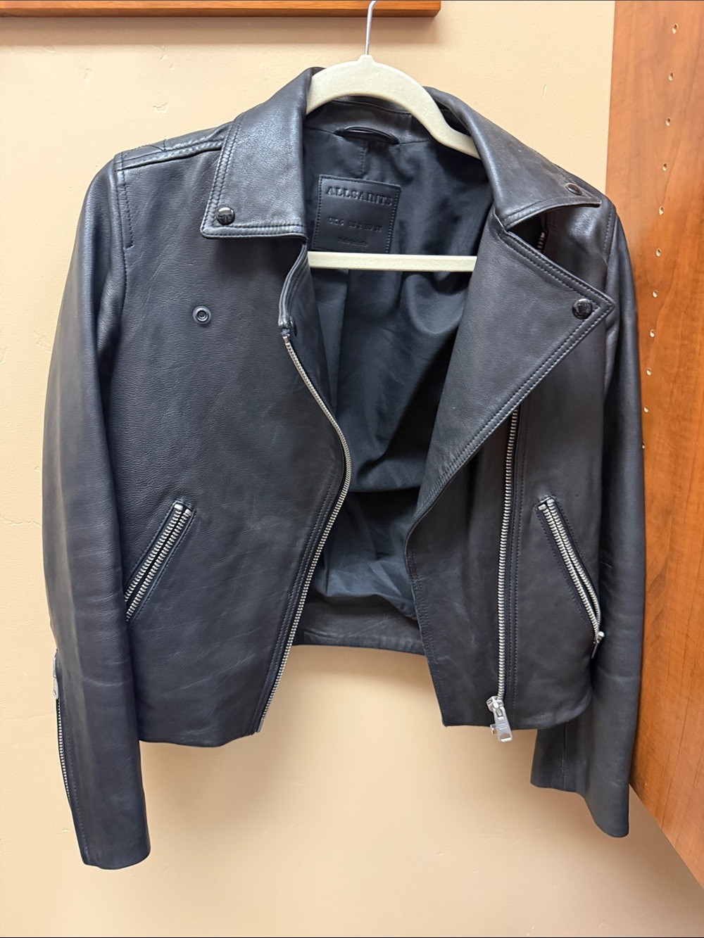 All Saints Black Leather Asymmetrical Biker Jacket